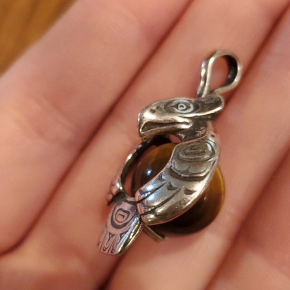 Owl Tigers Eye Sterling Silver Pendant - Picture 2 of 5